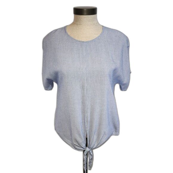 Madewell Blue & White Striped Tie Front Short Sleeve Top Size S - Picture 1 of 8